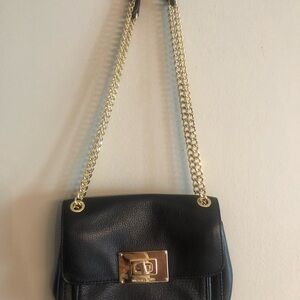 MICHAEL Michael Kors Black Leather Shoulder Bag with Gold Chain
